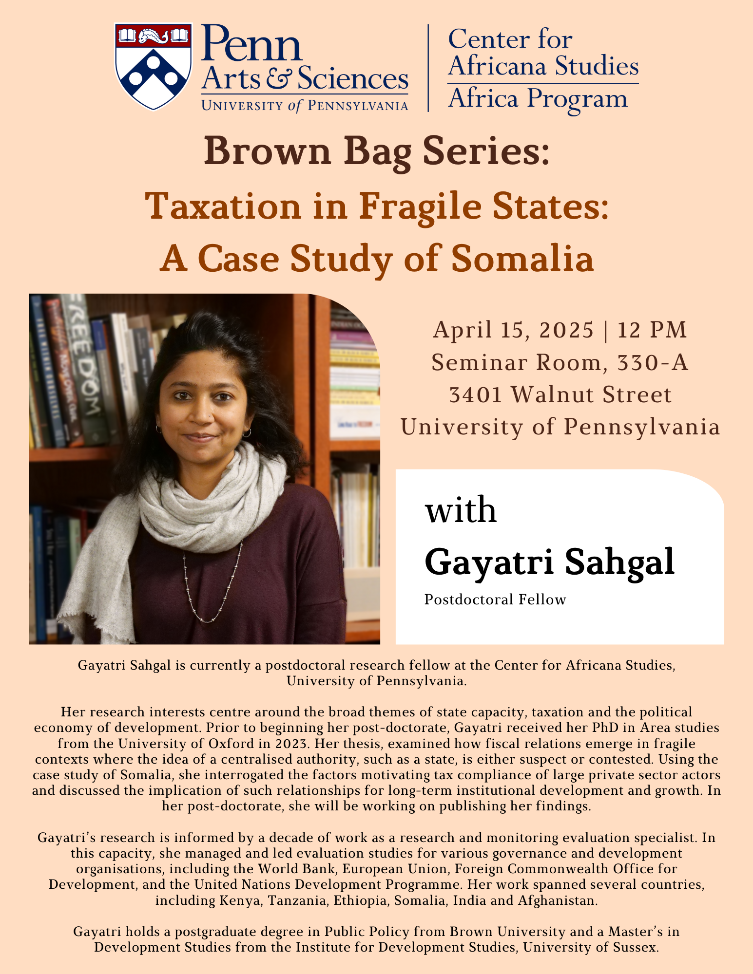 Cover for "Brown Bag Series: Gayatri Sahgal"