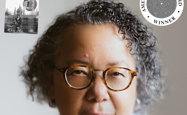 Headshot of Professor Barbara Savage flanked by her two awards.