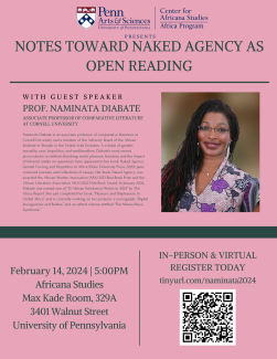Cover for "Notes Toward Naked Agency as Open Reading" Featuring Prof. Naminata Diabate