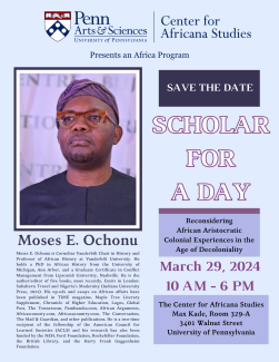 Cover for "Scholar For A Day" 2024, featuring Mose E. Ochonu