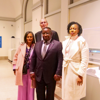 From left to right: Dr. Camille Z. Charles, Dean Jeffrey Kallberg, President Julius Maada Bio of Sierra Leone, and First Lady Fatima Jabbe-Bio Sierra Leone.