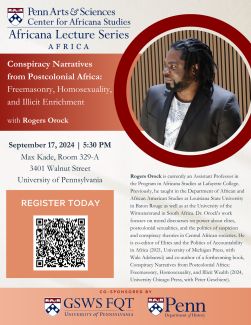 Cover for "Conspiracy Narratives from Postcolonial Africa: Freemasonry, Homosexuality, and Illicit Enrichment"