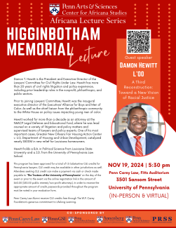 Flyer for Higginbotham Memorial Lecture on November 19, 2024