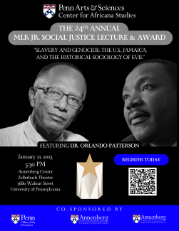 Join as we honor the luminary Dr. Orlando Patterson and he has a conversation with Dr. Michael Hanchard pondering the "paradox of freedom". On January 21, 2025 at 5:30pm