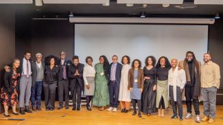 Group photo of speakers and staff from the"DESIGNING BLACKNESS IN BRAZIL" event