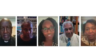 Prof. Marcia Chatelain next to other speakers during an online panel